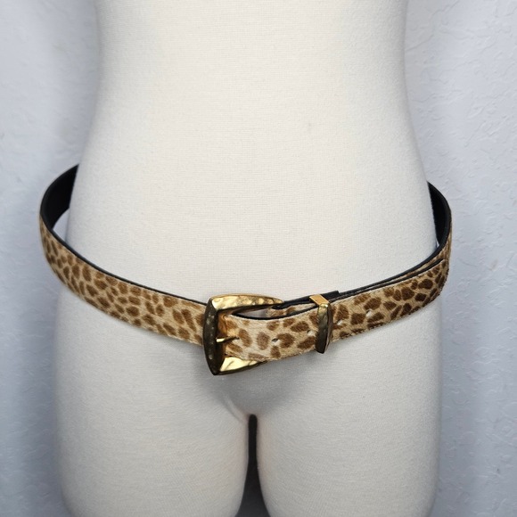 Elite Accessories - Elite Fresno California Leopard Print Calf Hair Belt Gold Hammered Buckle 1 XL